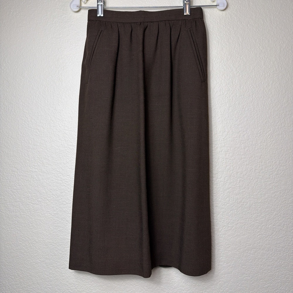 Jeremiah S California Skirt 6 Vintage Brown Silk Linen Midi A-Line Pockets 80s